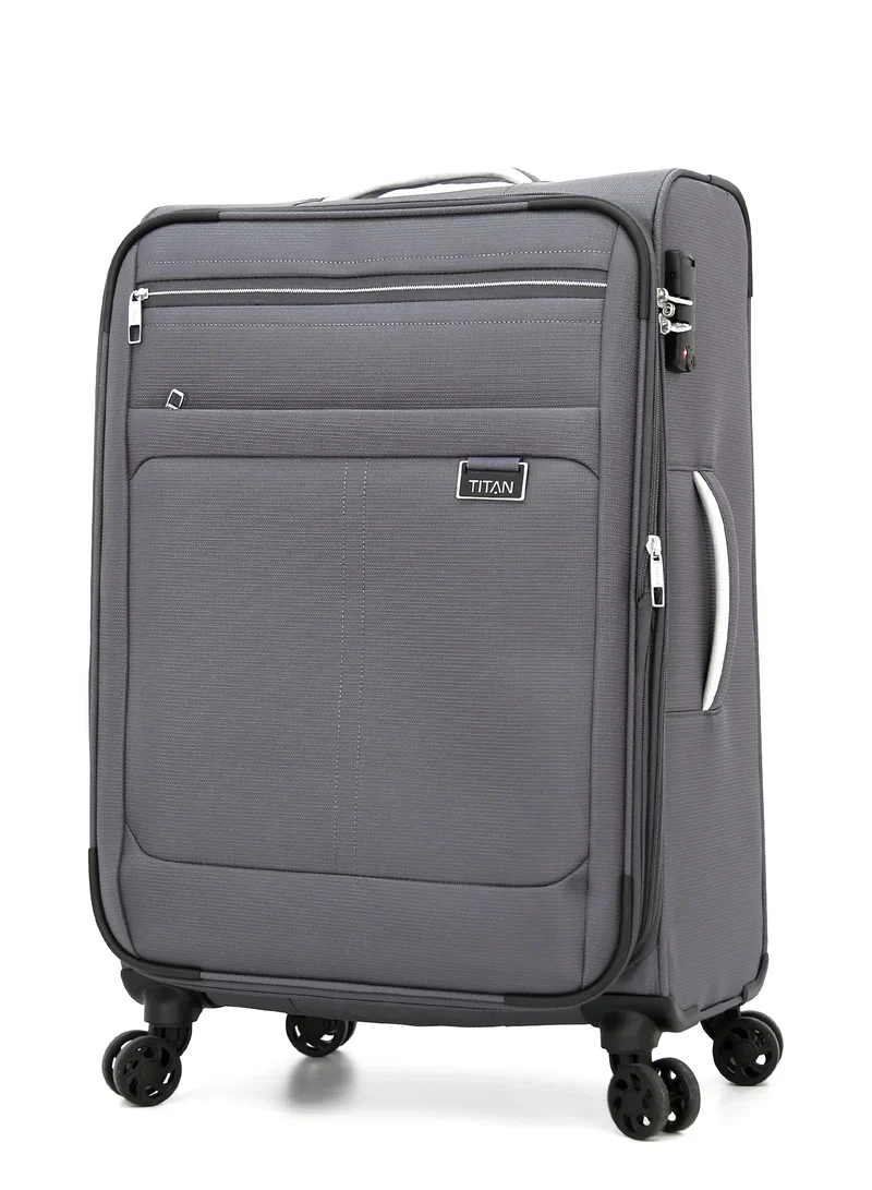 تيتان TITAN 3-Piece Soft Trolley Luggage Set,TSA Lock, Double Spinner Wheels, (GREY)